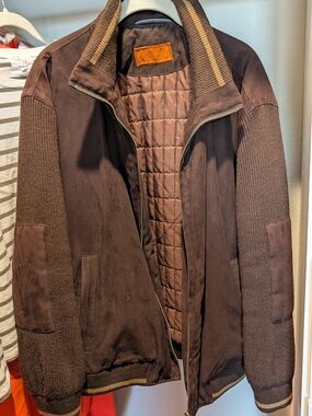 Men's Quilted-Lined Brown Bomber Jacket Size Large